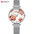CURREN 9060 Women Watch Top Brand Luxury Black Female Waterproof Clock Mesh Stainless Steel Bracelet Flower Ladies Wristwatch